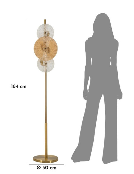 Grand Lampadaire japonais sur pied éventails Hauteur 164 cm Verre Blanc Ambré Métal Doré Osaka 