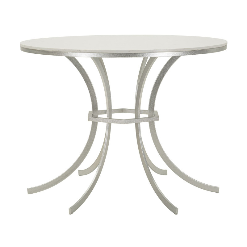 Table à manger orientale chic Ronde 4 personnes Marbre Blanc Métal Argenté Istanbul 