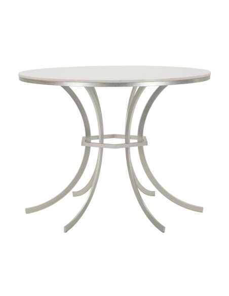 Table à manger orientale chic Ronde 4 personnes Marbre Blanc Métal Argenté Istanbul 