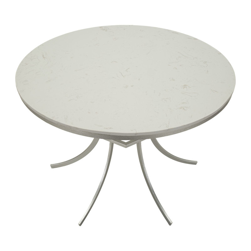 Table à manger orientale chic Ronde 4 personnes Marbre Blanc Métal Argenté Istanbul 