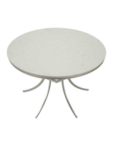 Table à manger orientale chic Ronde 4 personnes Marbre Blanc Métal Argenté Istanbul 