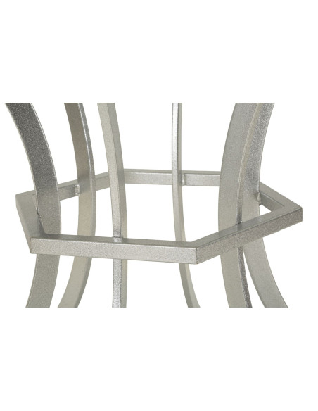 Table à manger orientale chic Ronde 4 personnes Marbre Blanc Métal Argenté Istanbul 