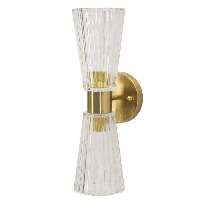 Applique murale double sablier Hauteur 40 cm Verre Transparent Métal Doré Praga 