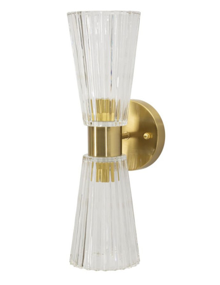 Applique murale double sablier Hauteur 40 cm Verre Transparent Métal Doré Praga 