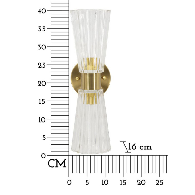 Applique murale double sablier Hauteur 40 cm Verre Transparent Métal Doré Praga 