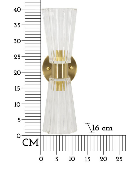 Applique murale double sablier Hauteur 40 cm Verre Transparent Métal Doré Praga 
