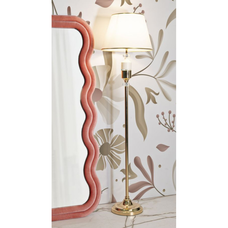 Grand Lampadaire sur pied moderne chic Hauteur 160 cm Métal Doré Tissu Blanc Gipsy 