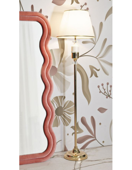 Grand Lampadaire sur pied moderne chic Hauteur 160 cm Métal Doré Tissu Blanc Gipsy 