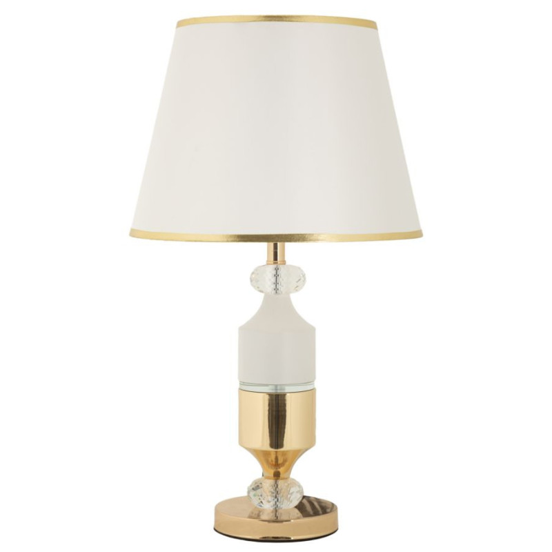 Grande Lampe à poser moderne chic Hauteur 52 cm Métal Doré Tissu Blanc Gipsy 