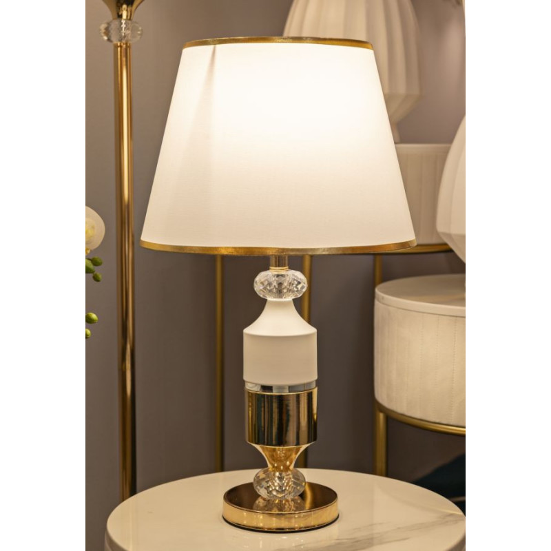 Grande Lampe à poser moderne chic Hauteur 52 cm Métal Doré Tissu Blanc Gipsy 