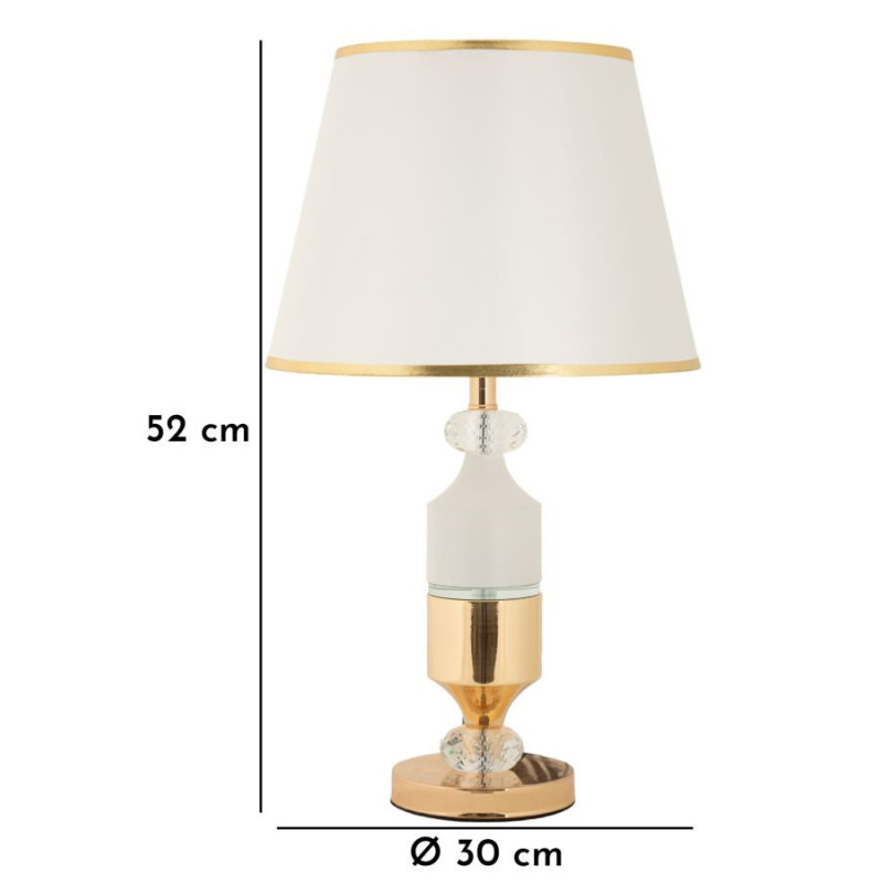 Grande Lampe à poser moderne chic Hauteur 52 cm Métal Doré Tissu Blanc Gipsy 