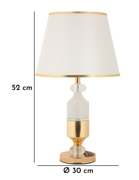 Grande Lampe à poser moderne chic Hauteur 52 cm Métal Doré Tissu Blanc Gipsy 