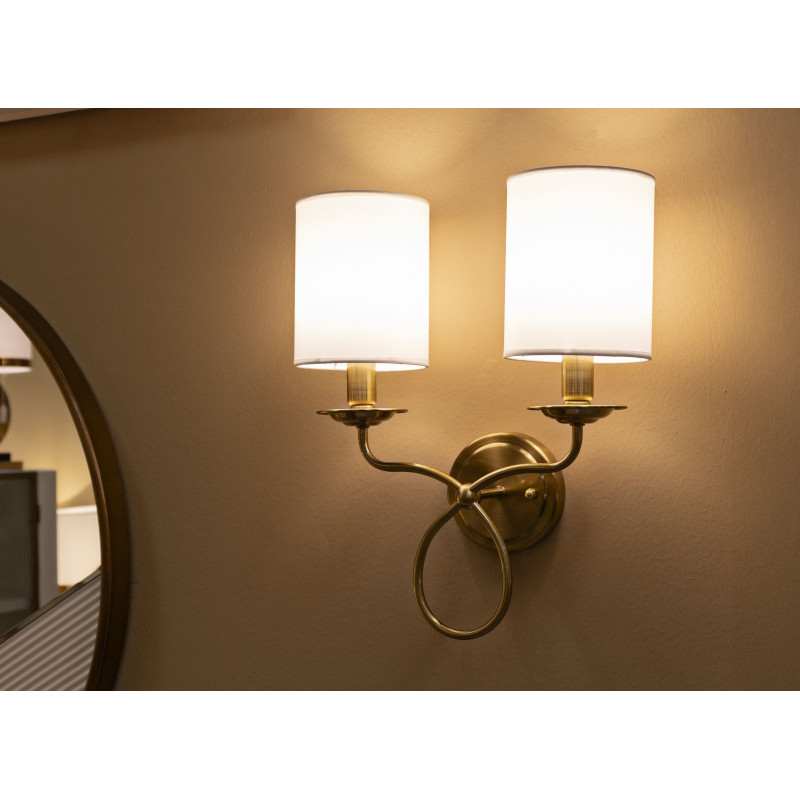 Applique murale double néoclassique chic Métal Doré Tissu Blanc Zagabria 