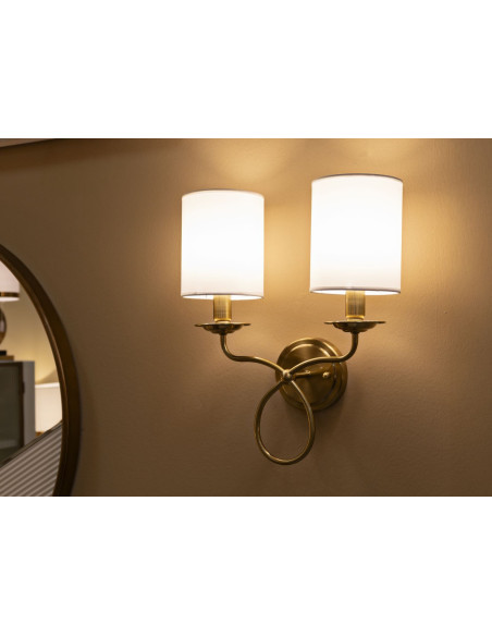 Applique murale double néoclassique chic Métal Doré Tissu Blanc Zagabria 