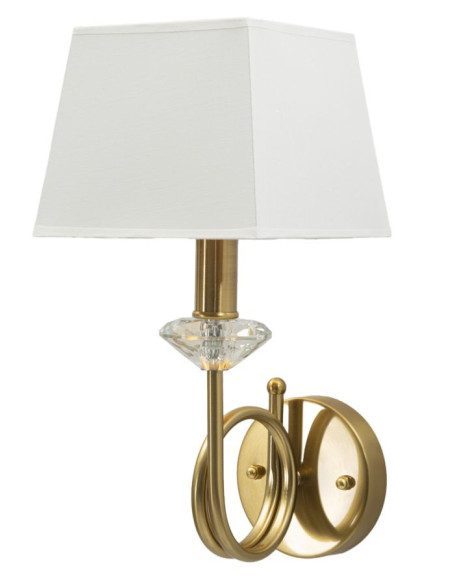 Applique murale hôtel chic Hauteur 40 cm Métal Doré Verre Transparent Tissu Blanc Salisburg 