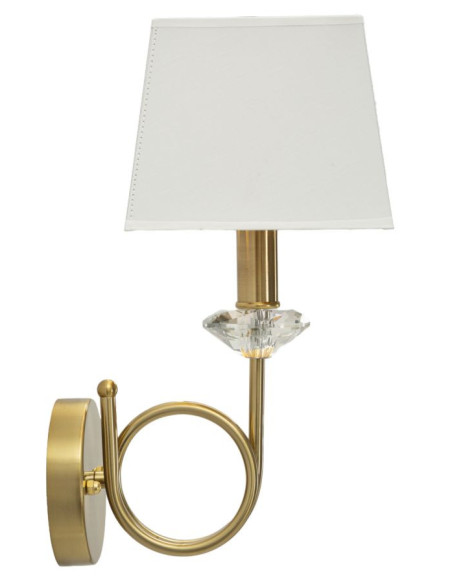 Applique murale hôtel chic Hauteur 40 cm Métal Doré Verre Transparent Tissu Blanc Salisburg 