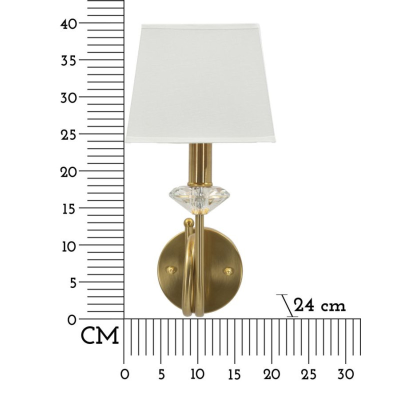 Applique murale hôtel chic Hauteur 40 cm Métal Doré Verre Transparent Tissu Blanc Salisburg 