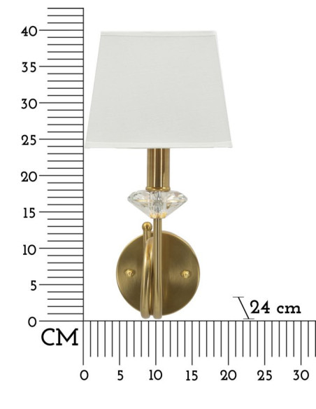 Applique murale hôtel chic Hauteur 40 cm Métal Doré Verre Transparent Tissu Blanc Salisburg 