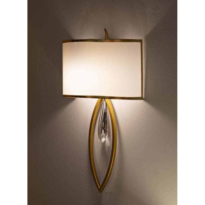 Grande Applique murale moderne chic Hauteur 50 cm Métal Doré Tissu Blanc Vienna 