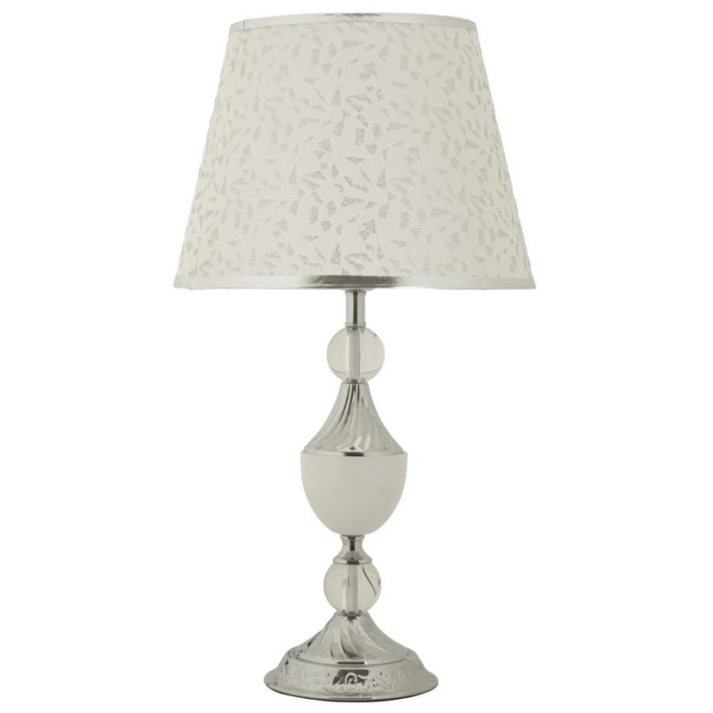Grande Lampe à poser hôtel chic Hauteur 54 cm Métal Argenté Tissu Blanc Kody 