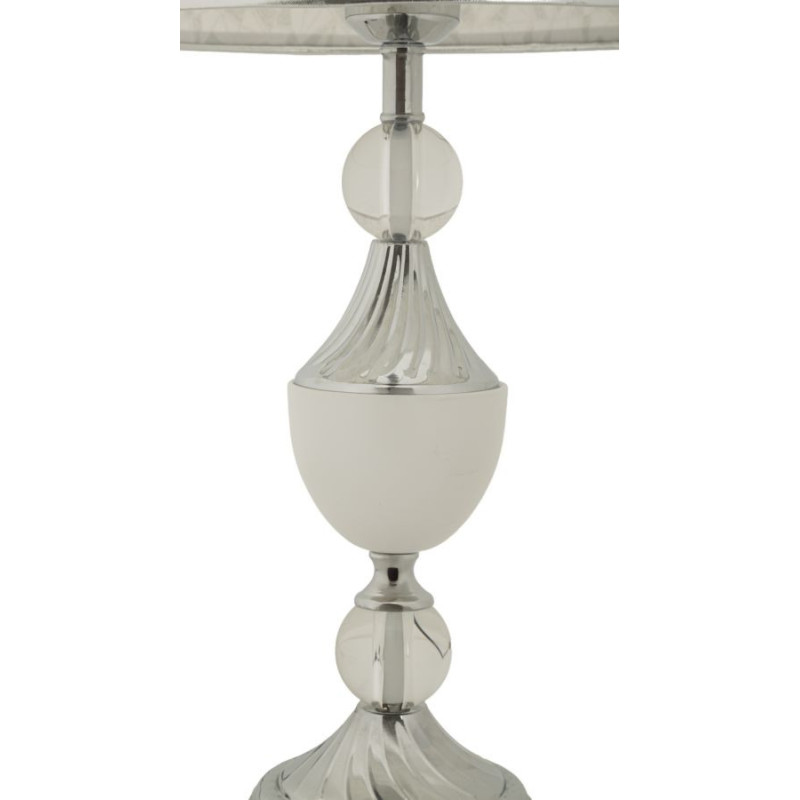Grande Lampe à poser hôtel chic Hauteur 54 cm Métal Argenté Tissu Blanc Kody 