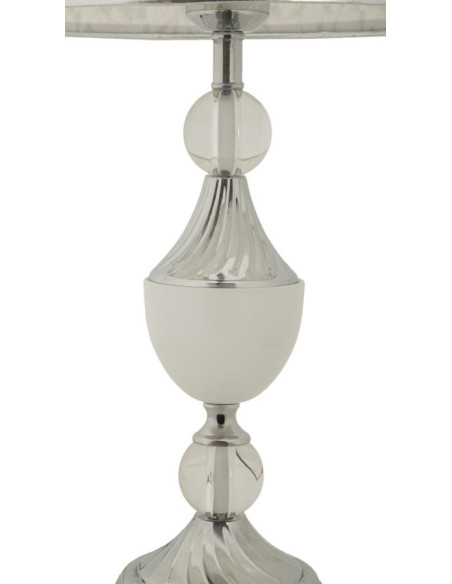 Grande Lampe à poser hôtel chic Hauteur 54 cm Métal Argenté Tissu Blanc Kody 