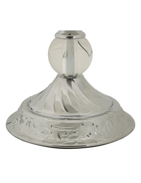 Grande Lampe à poser hôtel chic Hauteur 54 cm Métal Argenté Tissu Blanc Kody 