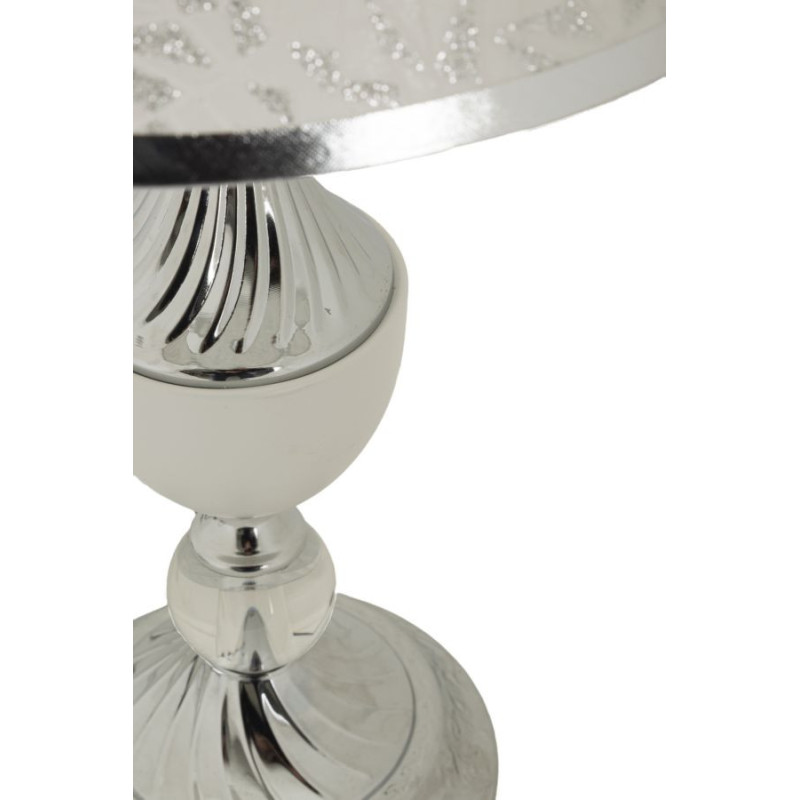Grande Lampe à poser hôtel chic Hauteur 54 cm Métal Argenté Tissu Blanc Kody 