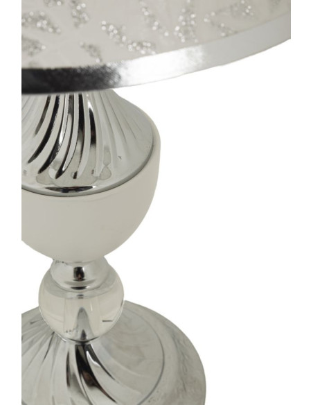 Grande Lampe à poser hôtel chic Hauteur 54 cm Métal Argenté Tissu Blanc Kody 