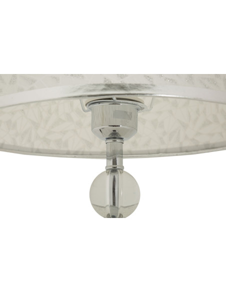 Grande Lampe à poser hôtel chic Hauteur 54 cm Métal Argenté Tissu Blanc Kody 