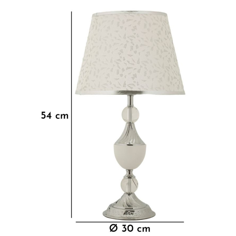 Grande Lampe à poser hôtel chic Hauteur 54 cm Métal Argenté Tissu Blanc Kody 