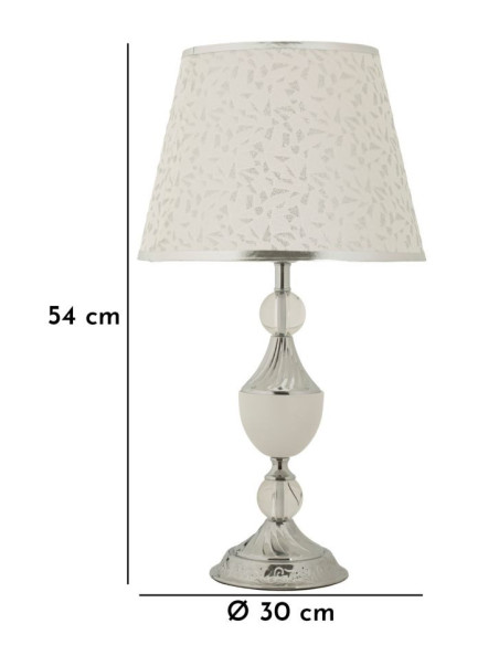 Grande Lampe à poser hôtel chic Hauteur 54 cm Métal Argenté Tissu Blanc Kody 