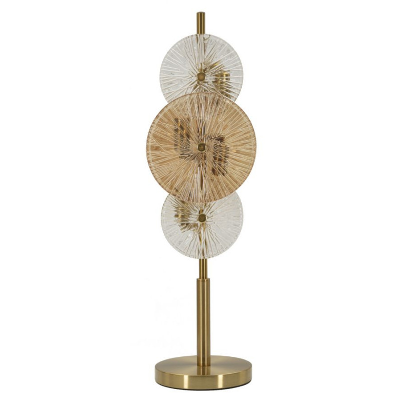 Grande Lampe à poser japonaise éventails Hauteur 66 cm Verre Blanc Ambré Métal Doré Osaka 
