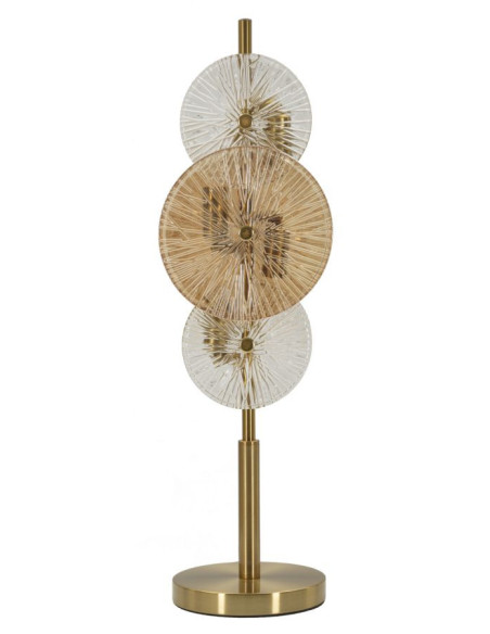 Grande Lampe à poser japonaise éventails Hauteur 66 cm Verre Blanc Ambré Métal Doré Osaka 