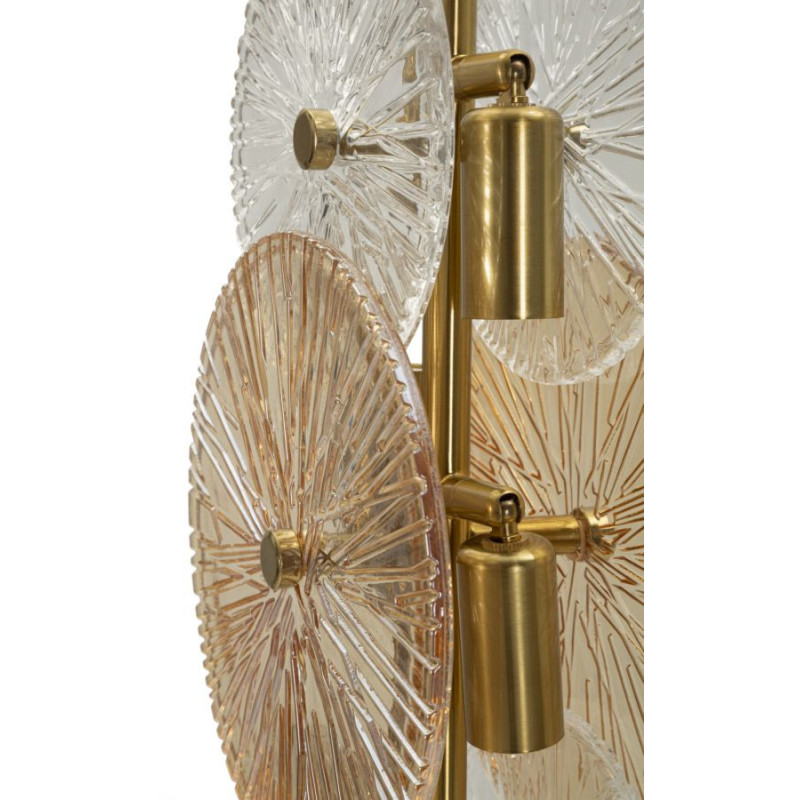 Grande Lampe à poser japonaise éventails Hauteur 66 cm Verre Blanc Ambré Métal Doré Osaka 