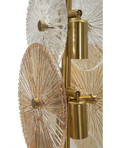 Grande Lampe à poser japonaise éventails Hauteur 66 cm Verre Blanc Ambré Métal Doré Osaka 