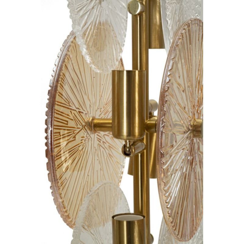 Grande Lampe à poser japonaise éventails Hauteur 66 cm Verre Blanc Ambré Métal Doré Osaka 