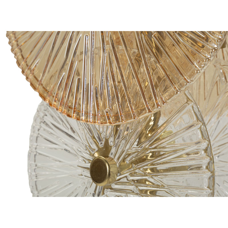 Grande Lampe à poser japonaise éventails Hauteur 66 cm Verre Blanc Ambré Métal Doré Osaka 