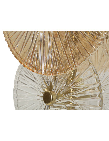 Grande Lampe à poser japonaise éventails Hauteur 66 cm Verre Blanc Ambré Métal Doré Osaka 