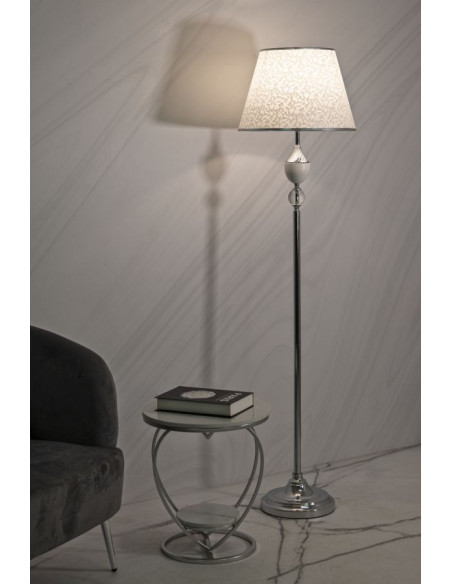 Grand Lampadaire sur pied hôtel chic Hauteur 158 cm Métal Argenté Tissu Blanc Kody 