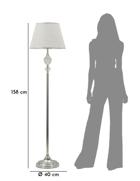 Grand Lampadaire sur pied hôtel chic Hauteur 158 cm Métal Argenté Tissu Blanc Kody 