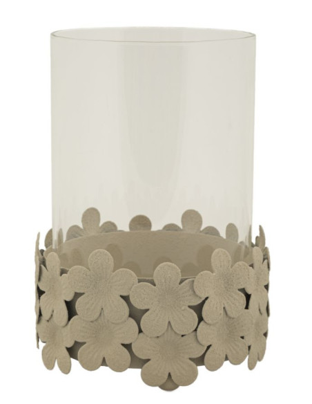 Photophore moderne Diamètre 12 cm Métal Blanc crème Motif fleurs Verre Transparent Dune 