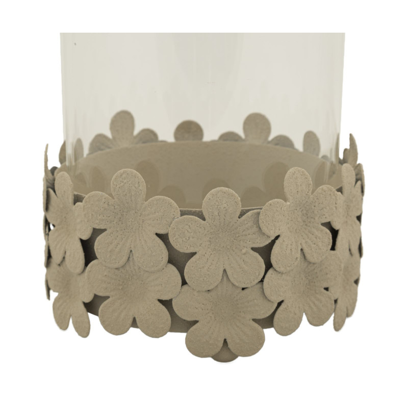 Photophore moderne Diamètre 12 cm Métal Blanc crème Motif fleurs Verre Transparent Dune 