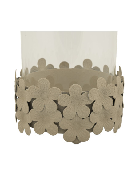 Photophore moderne Diamètre 12 cm Métal Blanc crème Motif fleurs Verre Transparent Dune 