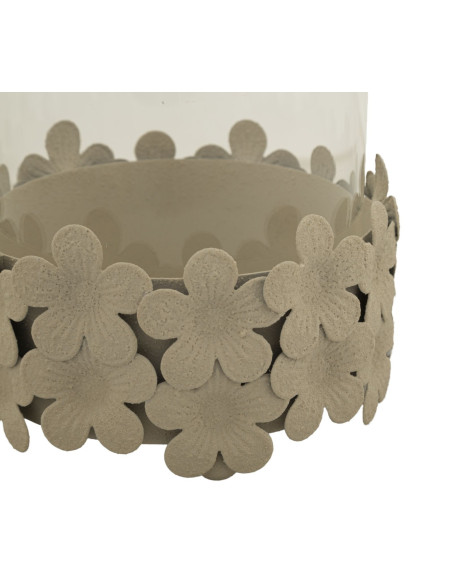 Photophore moderne Diamètre 12 cm Métal Blanc crème Motif fleurs Verre Transparent Dune 