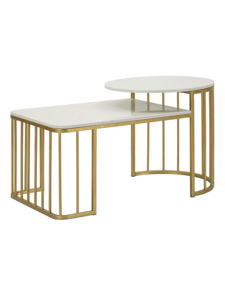Table basse moderne chic 2 niveaux Marbre Blanc Métal Doré Ankara 