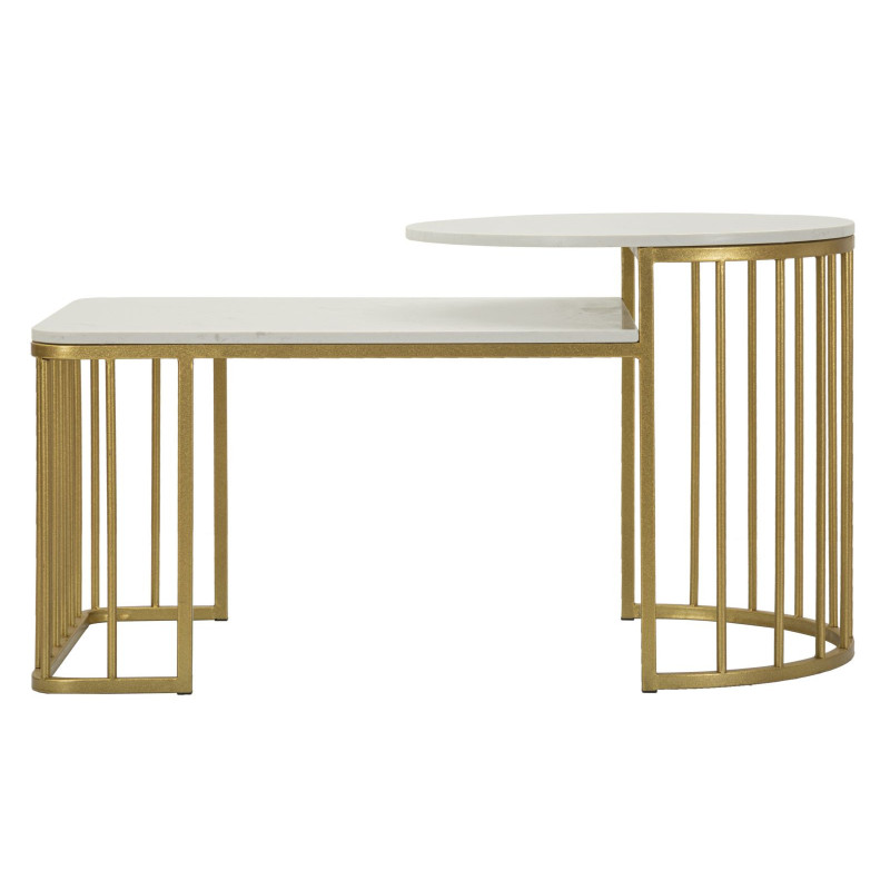 Table basse moderne chic 2 niveaux Marbre Blanc Métal Doré Ankara 