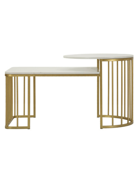 Table basse moderne chic 2 niveaux Marbre Blanc Métal Doré Ankara 