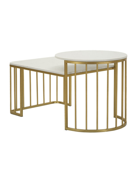 Table basse moderne chic 2 niveaux Marbre Blanc Métal Doré Ankara 