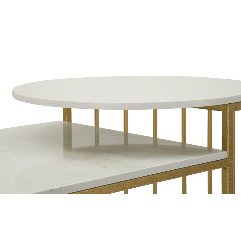 Table basse moderne chic 2 niveaux Marbre Blanc Métal Doré Ankara 